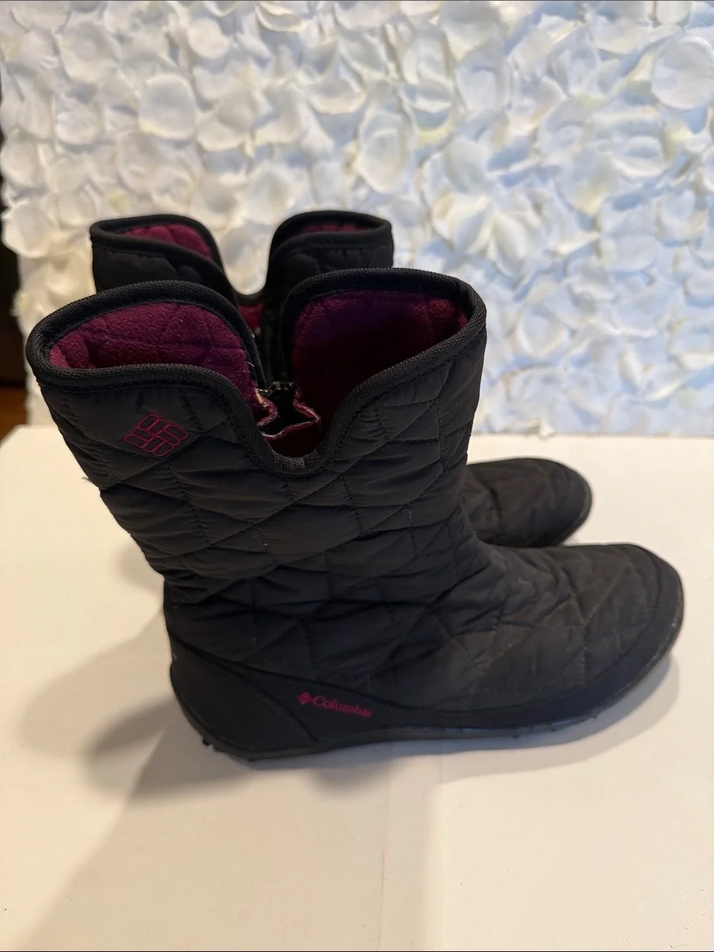 Columbia Black Quilted Women's Winter Boots with Pink Interior